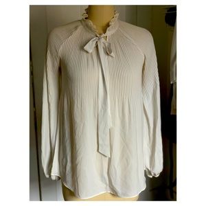 Off white Pleated Tie Neck Blouse